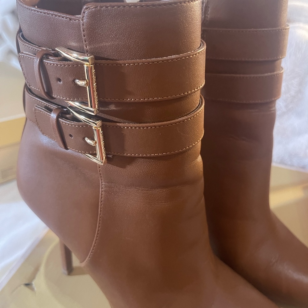 Michael Kors Brown Leather Buckle Ankle Boots